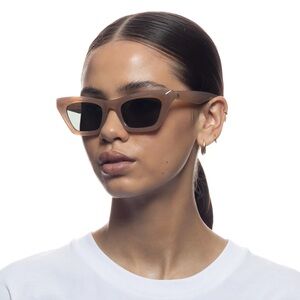 Cream and Tan Cat-Eye Sunglasses with Dark Tinted Lenses